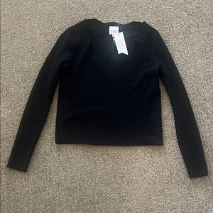 So Me Black Scalloped Neck Long Sleeve Top